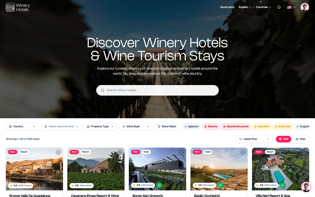 Winery Hotels screenshot